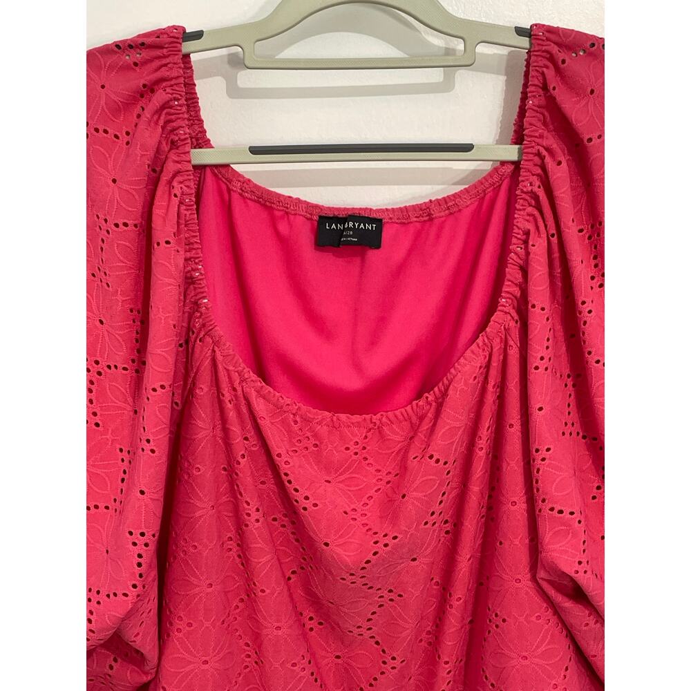 Lane Bryant Blouse 26/28 Pink Floral Embroidered Eyelet Puff Sleeve Coquette - Picture 2 of 7